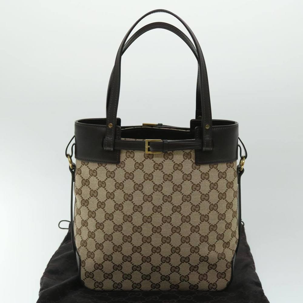 GUCCI Gg Canvas Tote Bag Canvas Leather Beige Brown 107757 Auth Ki3340 - Picture 12 of 16